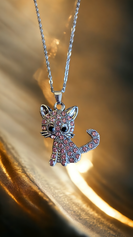 Fashion jewelry necklace "cat" for children pink