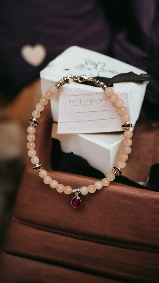 Natural stone necklace "Rose Quartz" with birthstone, for small dogs, cats, puppies