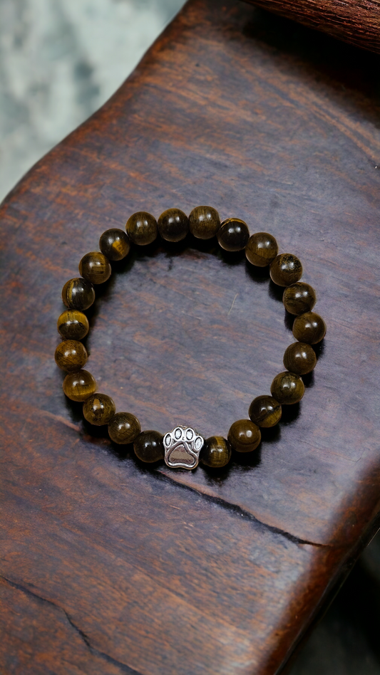 Charm bracelet "Paw" natural tiger eye beads