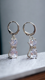 Schmuckset 925 Sterling Silber "Katze" Kette mit Ohrringen, Zirkonia