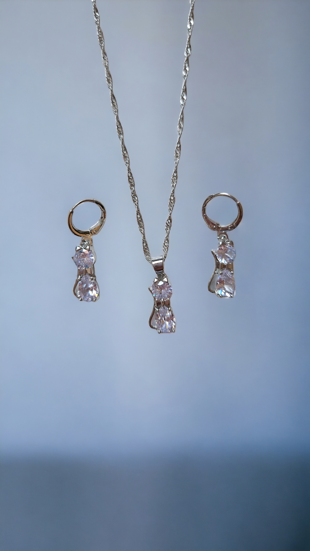 Schmuckset 925 Sterling Silber "Katze" Kette mit Ohrringen, Zirkonia