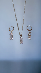 Schmuckset 925 Sterling Silber "Katze" Kette mit Ohrringen, Zirkonia