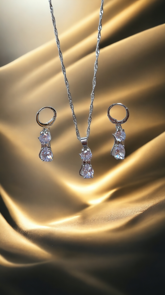 Jewelry set 925 Sterling silver "cat" necklace with earrings, zirconia