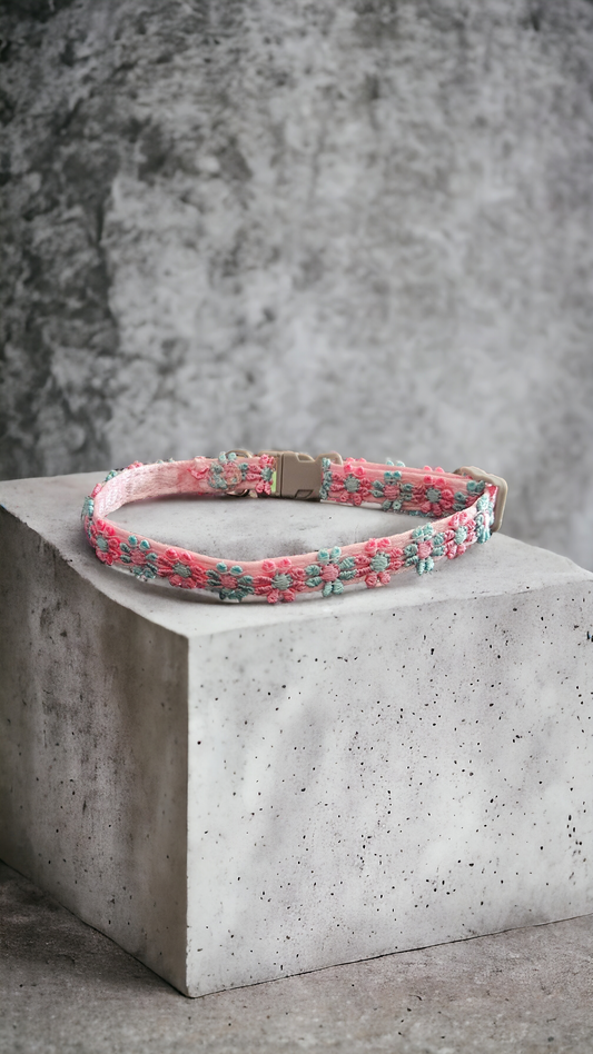 Pet collar, cats, small dogs, "FLOWER" pink