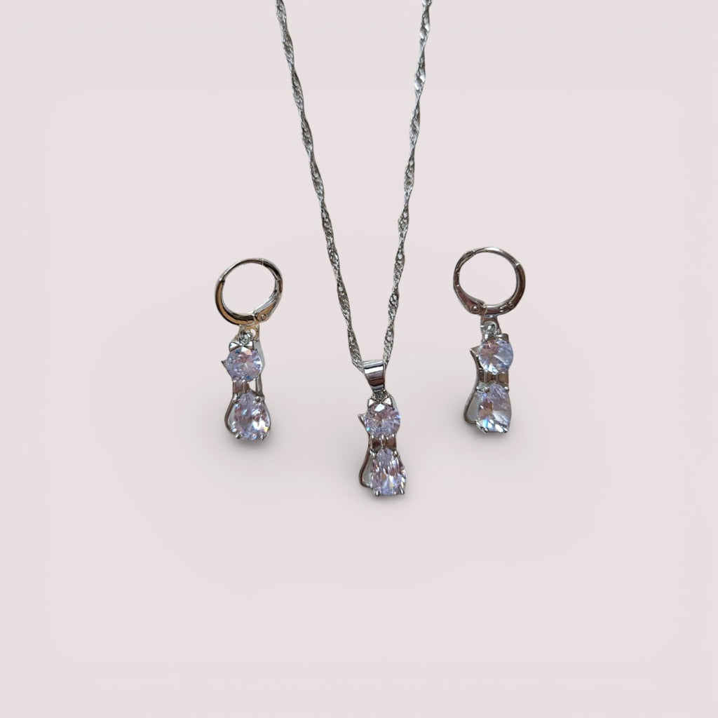 Schmuckset 925 Sterling Silber "Katze" Kette mit Ohrringen, Zirkonia