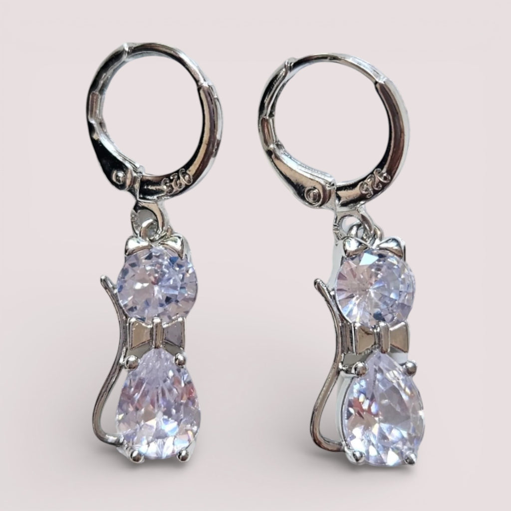 Schmuckset 925 Sterling Silber "Katze" Kette mit Ohrringen, Zirkonia