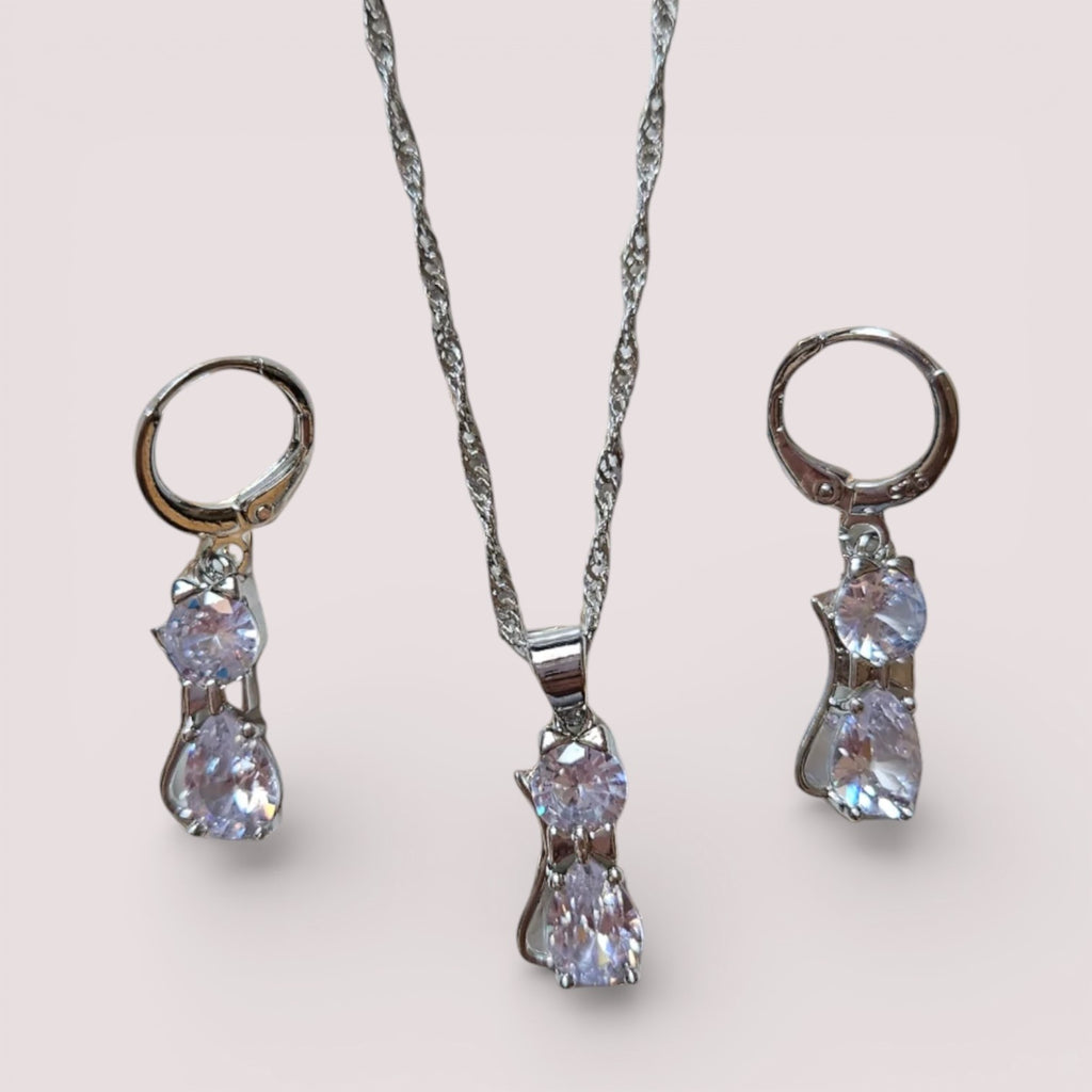 Schmuckset 925 Sterling Silber "Katze" Kette mit Ohrringen, Zirkonia