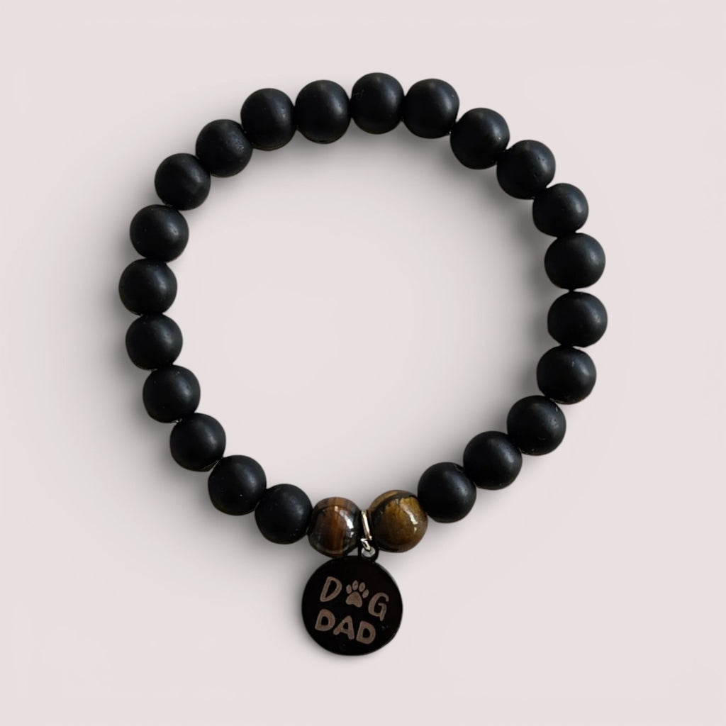 Charm bracelet "Dog Dad" pearl black